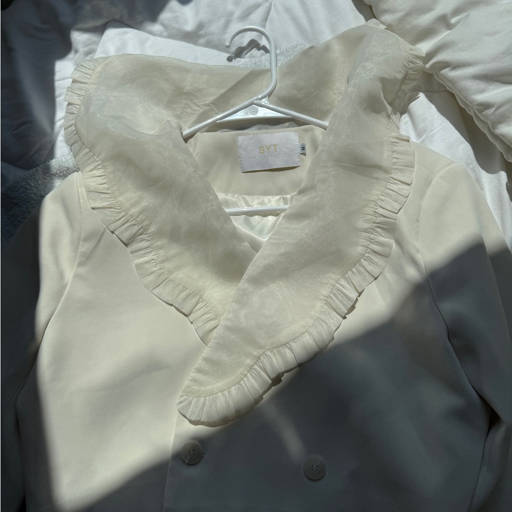 Cream Ruffled Cropped Blazer - Picture 3 of 6